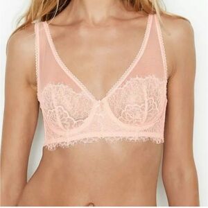 VICTORIA'S SECRET Dream Angels Unlined Plunge Bra Pink Lace Underwire NWT